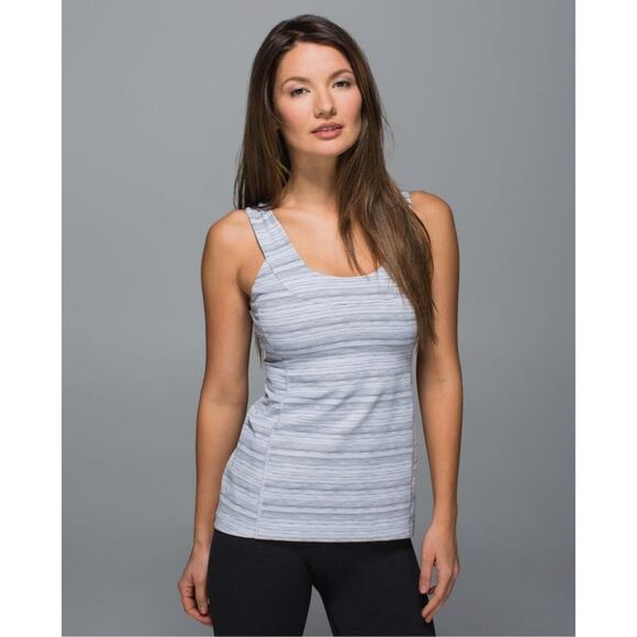 Lululemon Scoop Back Tank- Cyber Stripe White Silver Fox Size 4 - Picture 2 of 10